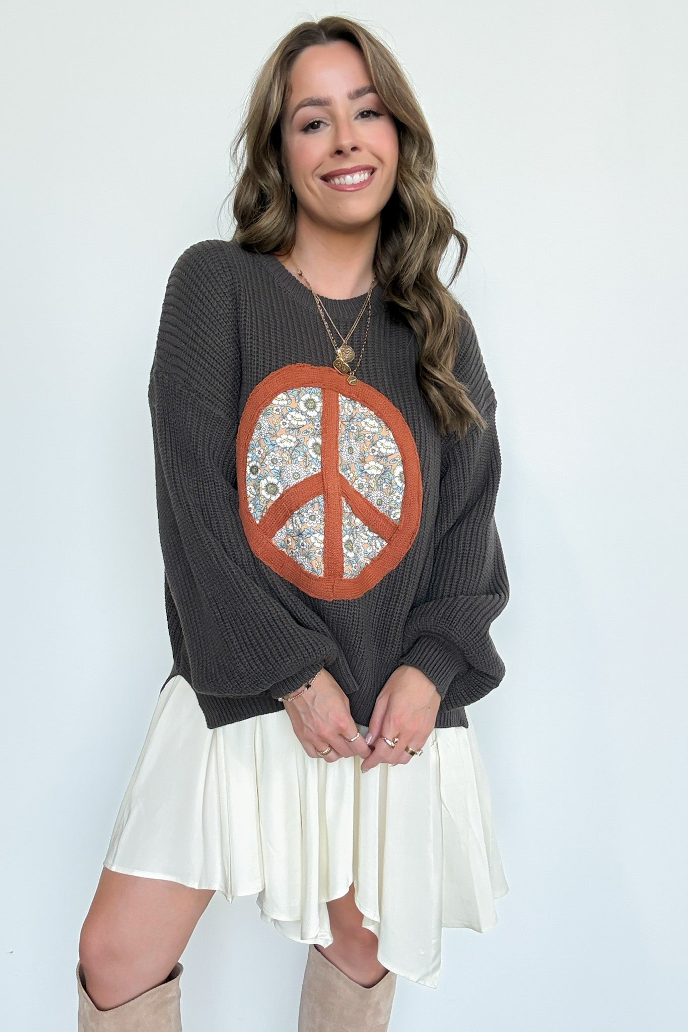  Hippie Era Patch Peace Sweater - Madison and Mallory