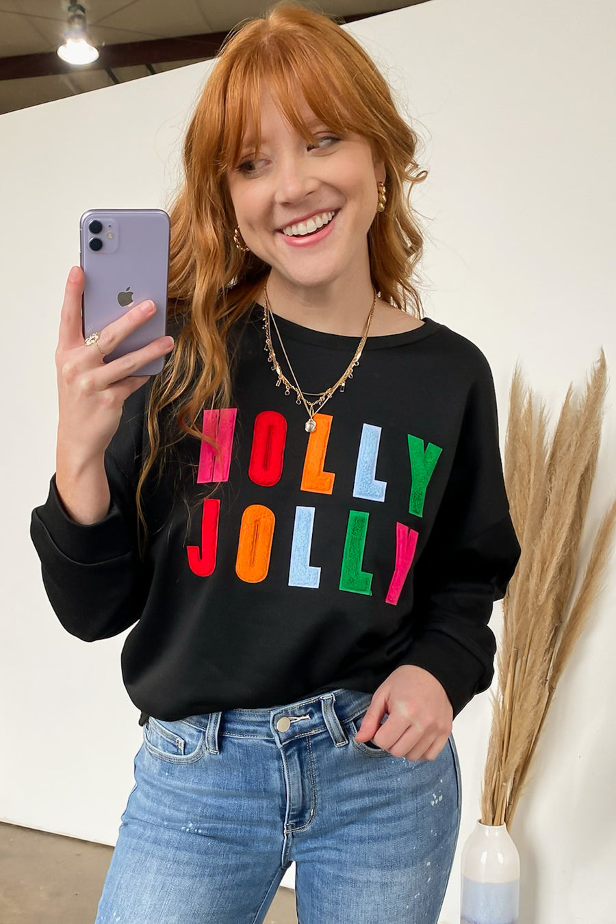 Black / S Holly Jolly French Terry Oversized Pullover - FINAL SALE - Madison and Mallory