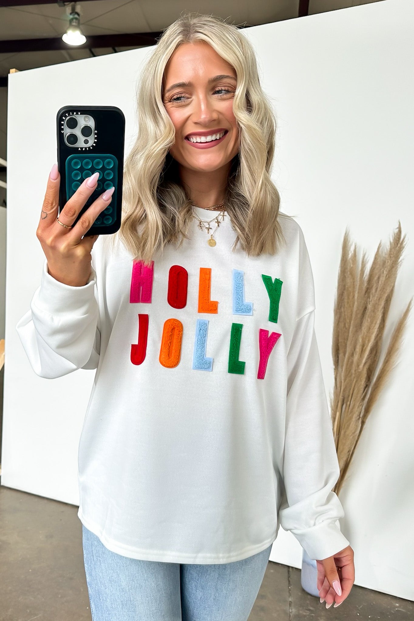 Off White / S Holly Jolly French Terry Oversized Pullover - FINAL SALE - Madison and Mallory