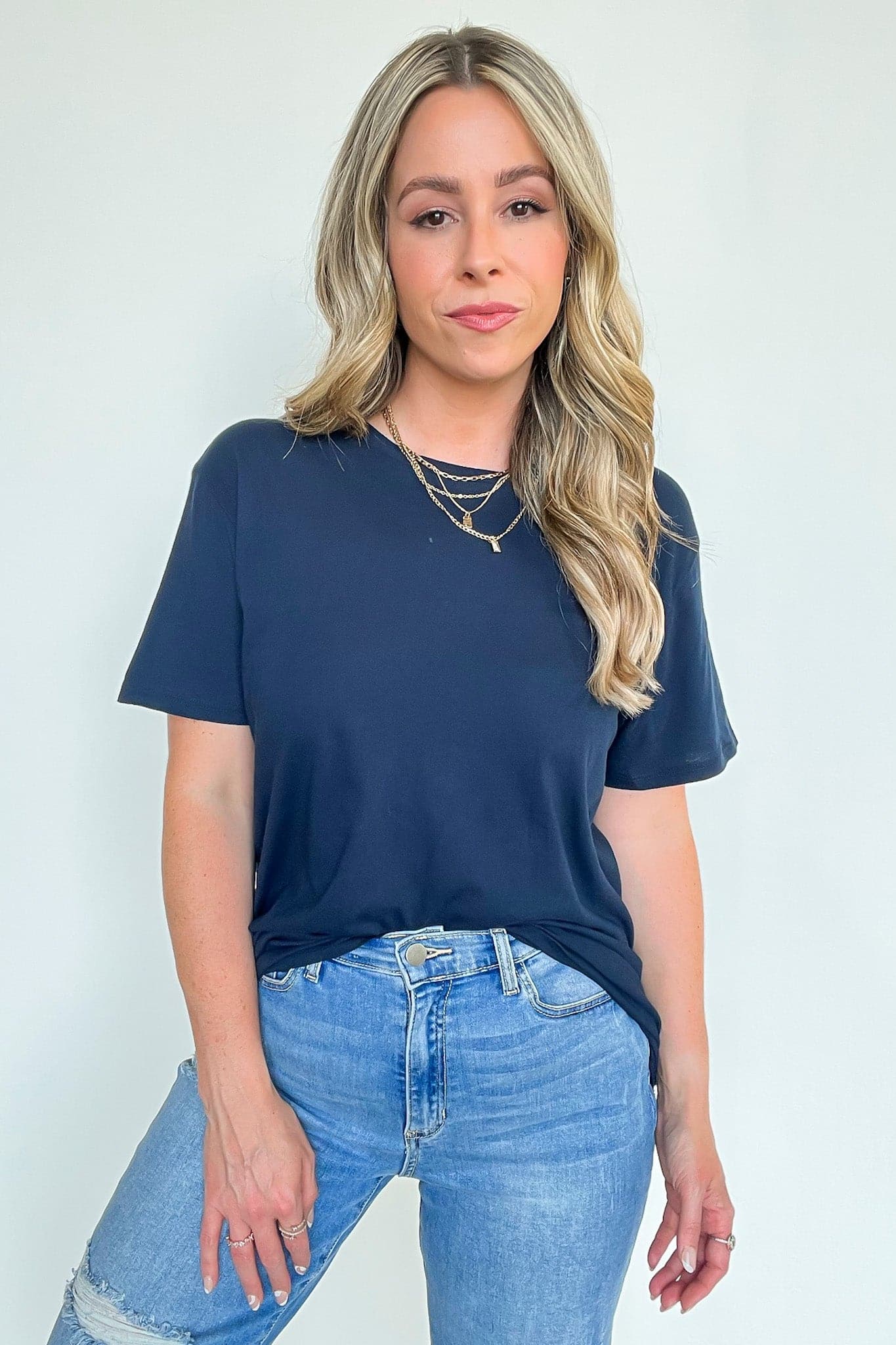 Midnight Navy / S Hype it Up Short Sleeve Boyfriend Tee - BACK IN STOCK - Madison and Mallory