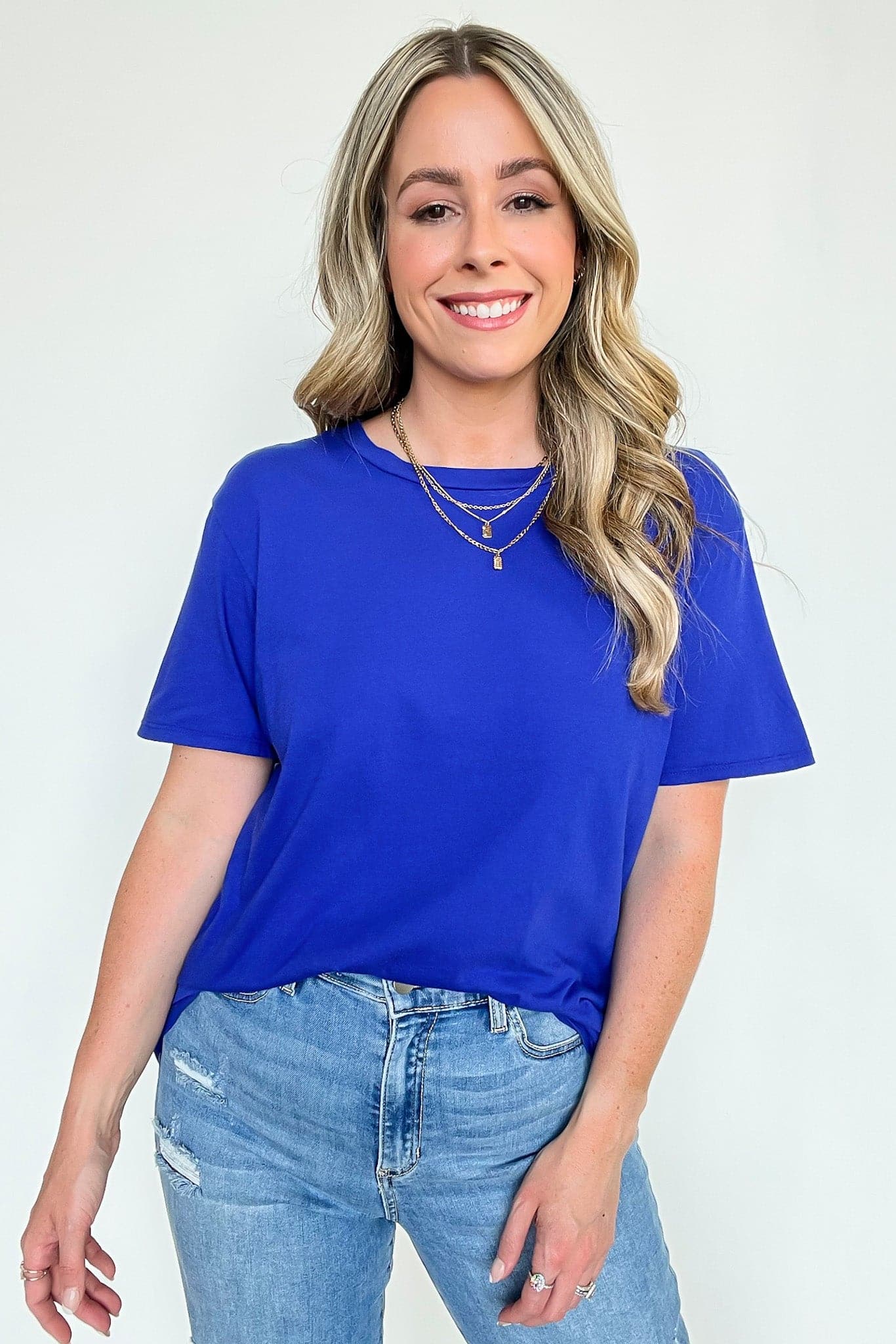 Bright Blue / S Hype it Up Short Sleeve Boyfriend Tee - BACK IN STOCK - Madison and Mallory