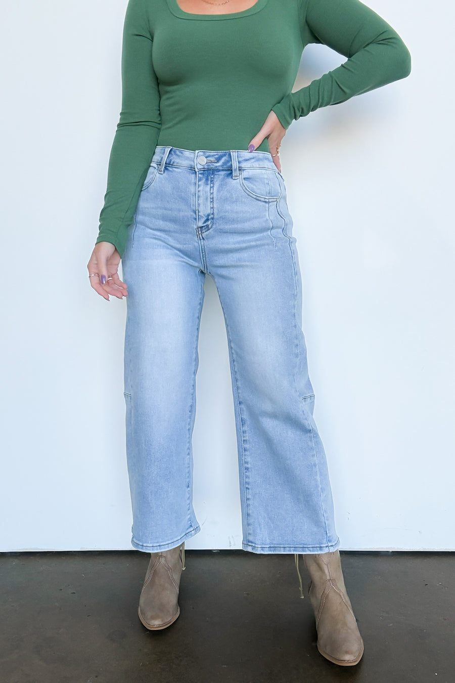  Susana Crop Wide Leg Seam Detail Jeans - Madison and Mallory