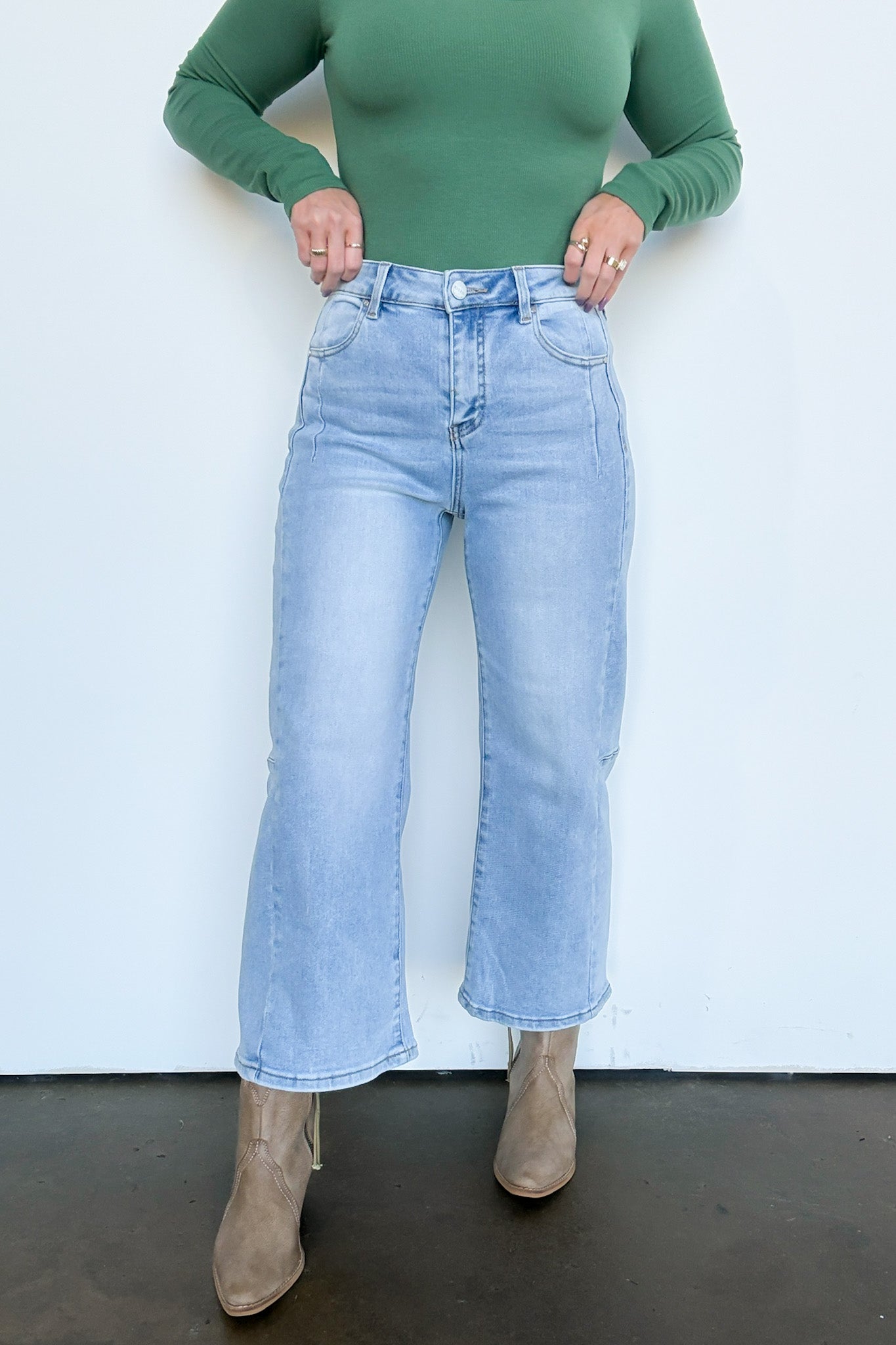 0 / Light Susana Crop Wide Leg Seam Detail Jeans - Madison and Mallory