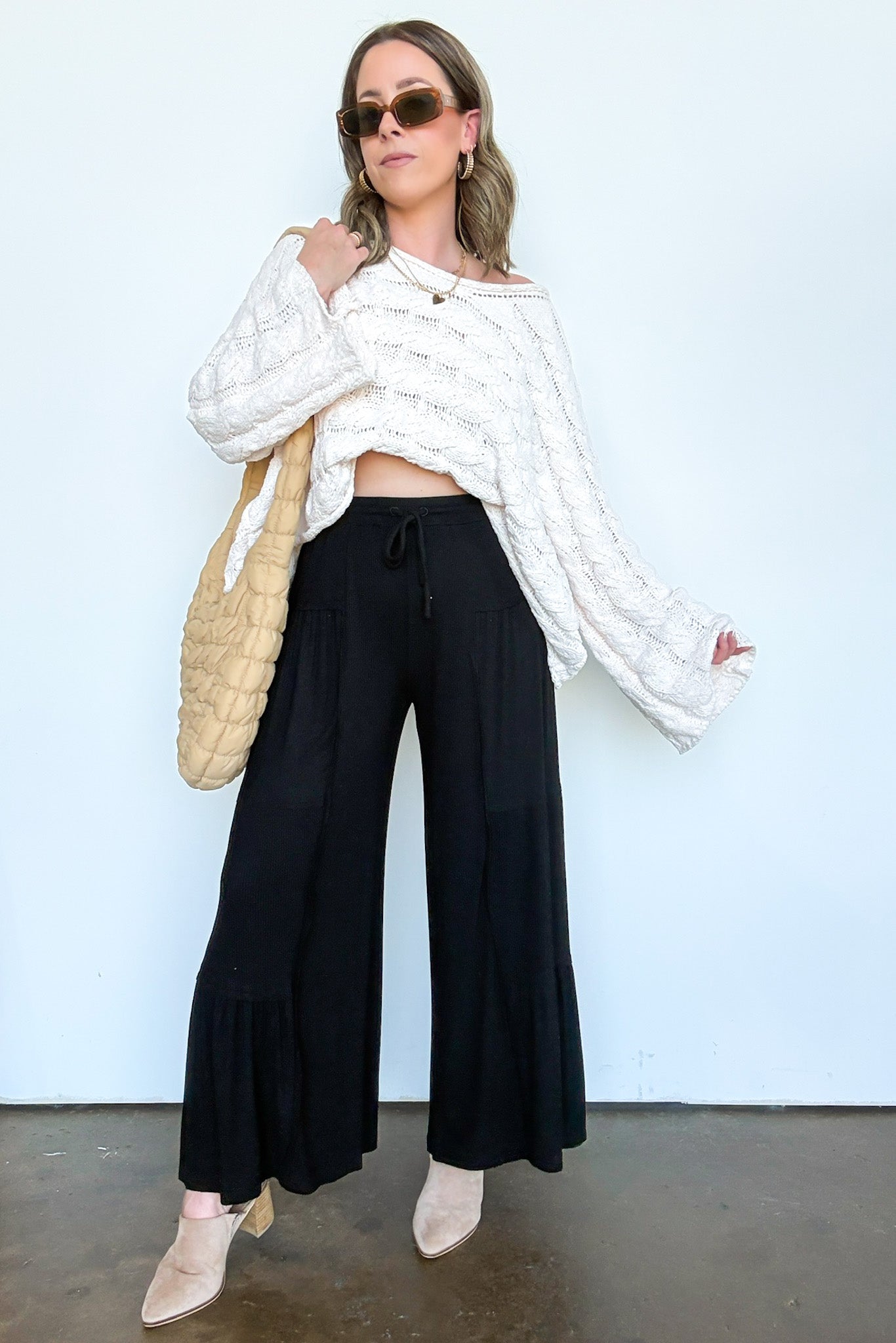  Naiara Ribbed Contrast Flowy Pants - Madison and Mallory