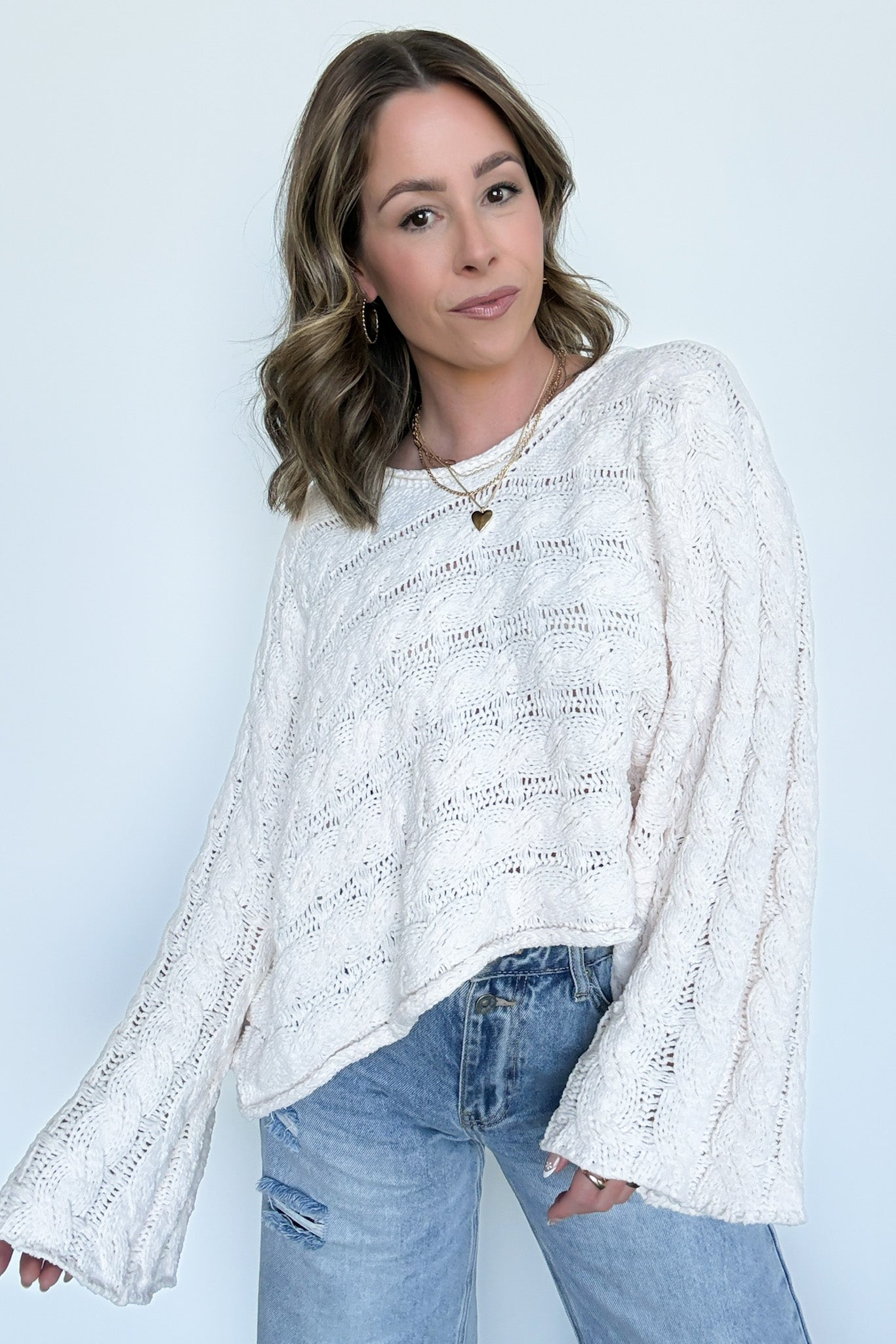  Sara Bell Sleeve Chenille Knit Sweater - Madison and Mallory