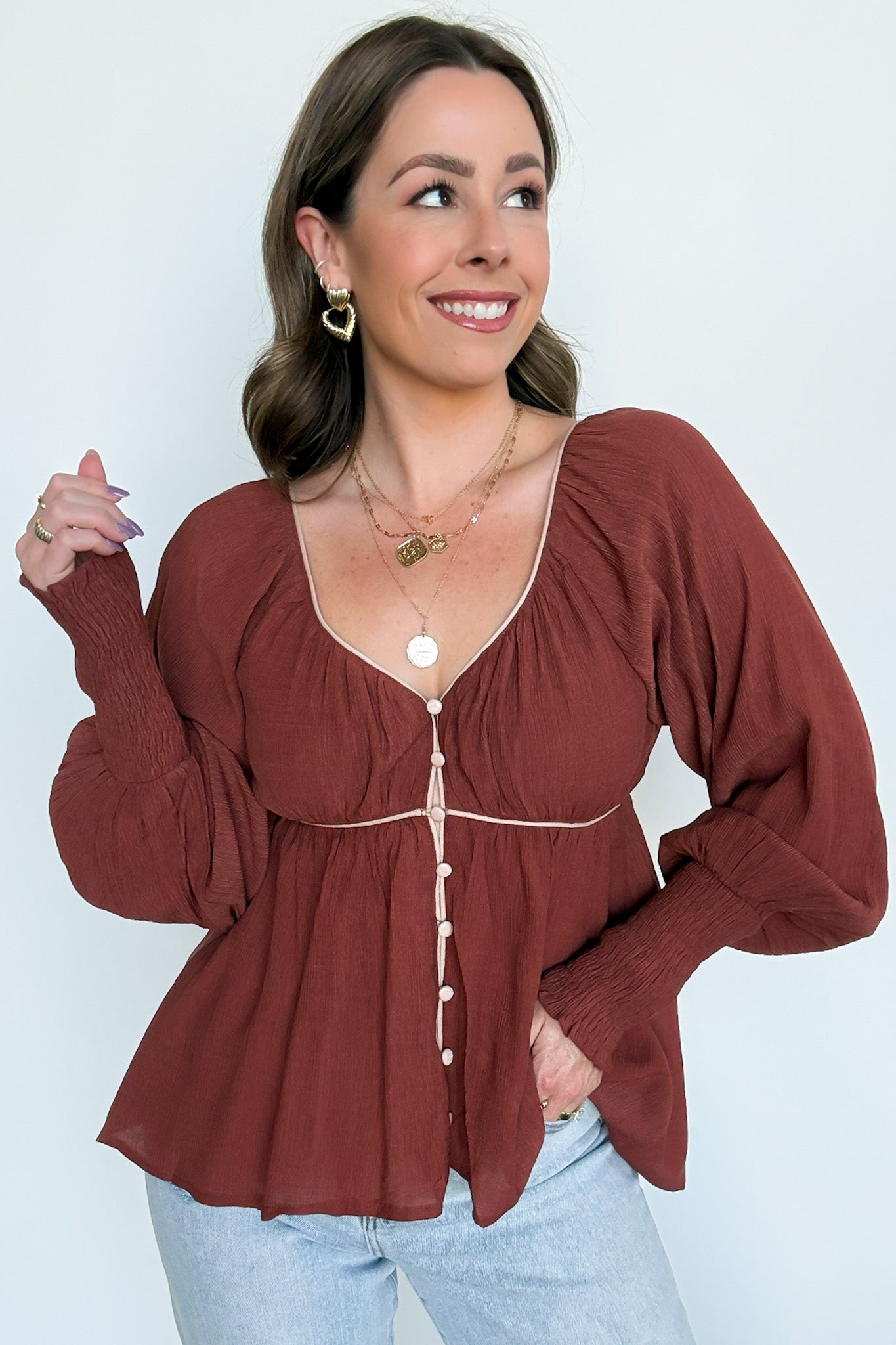 button front peplum top