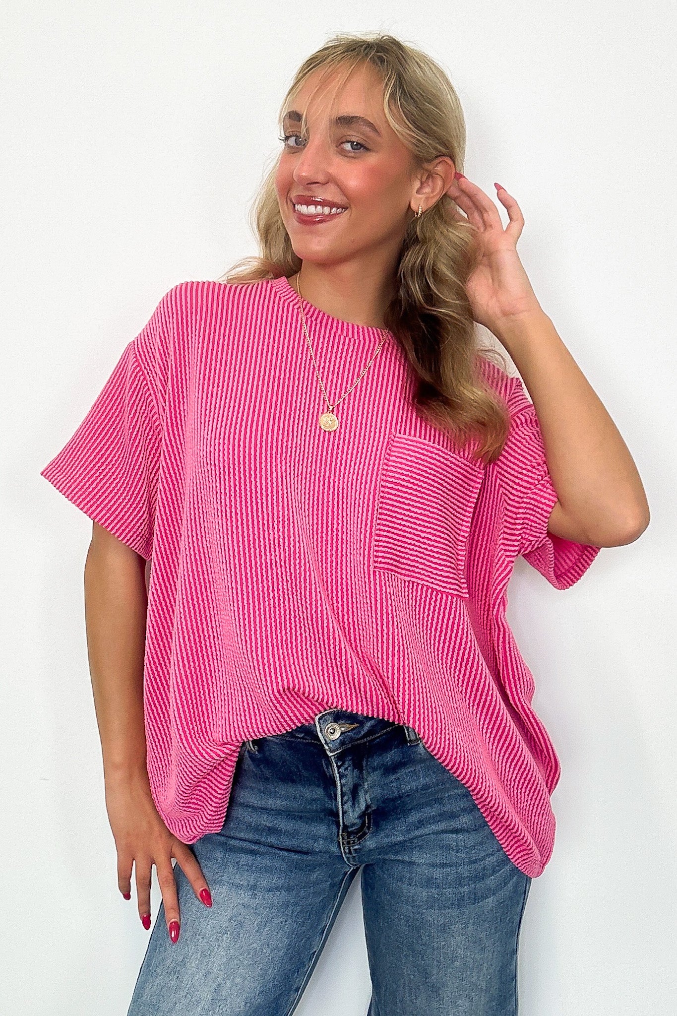 Rose / SM Marlowe Textured Knit Pocket Top - BACK IN STOCK - Madison and Mallory