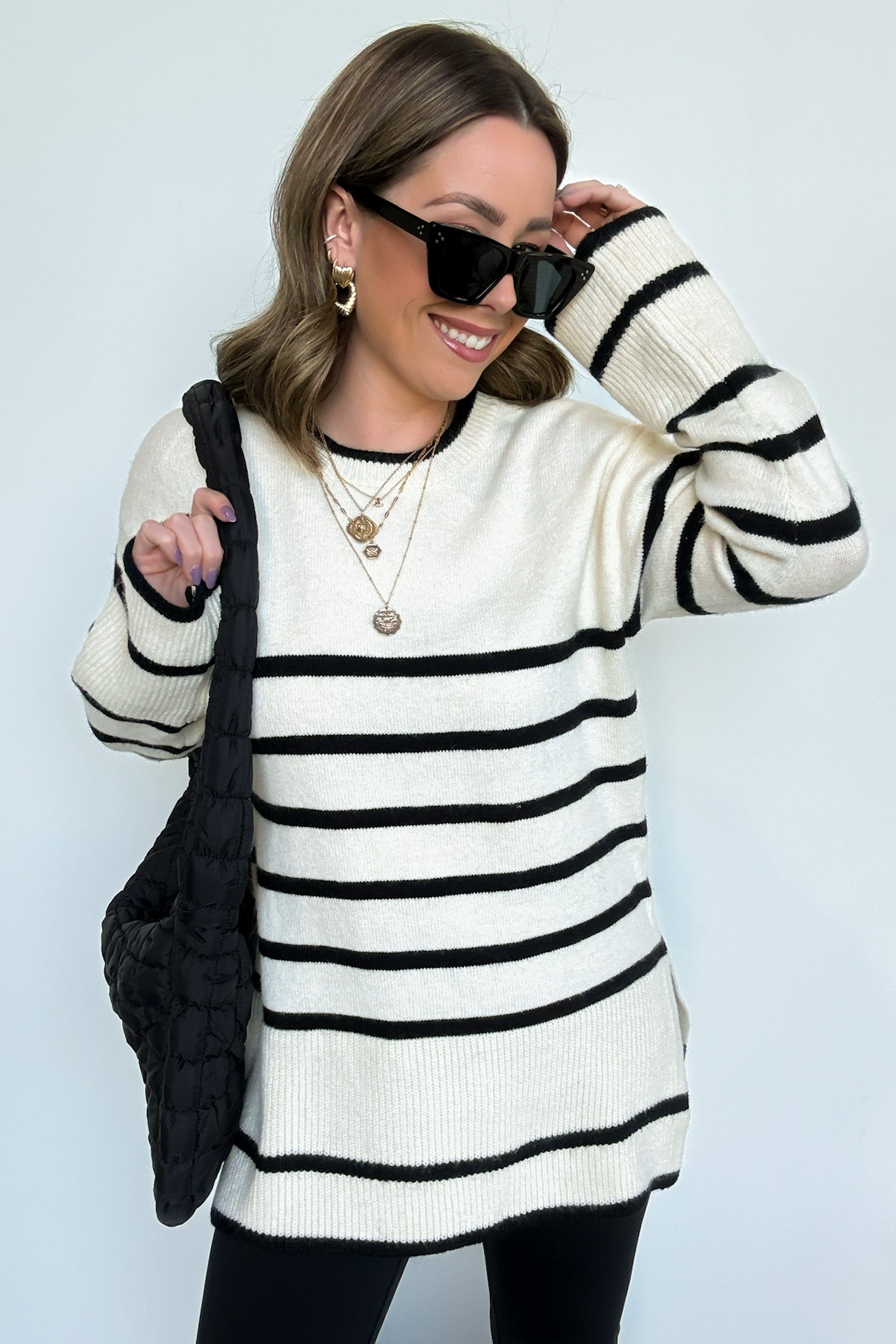 Ivory/Black / S Cozy Stripe Delight Knit Sweater - Madison and Mallory