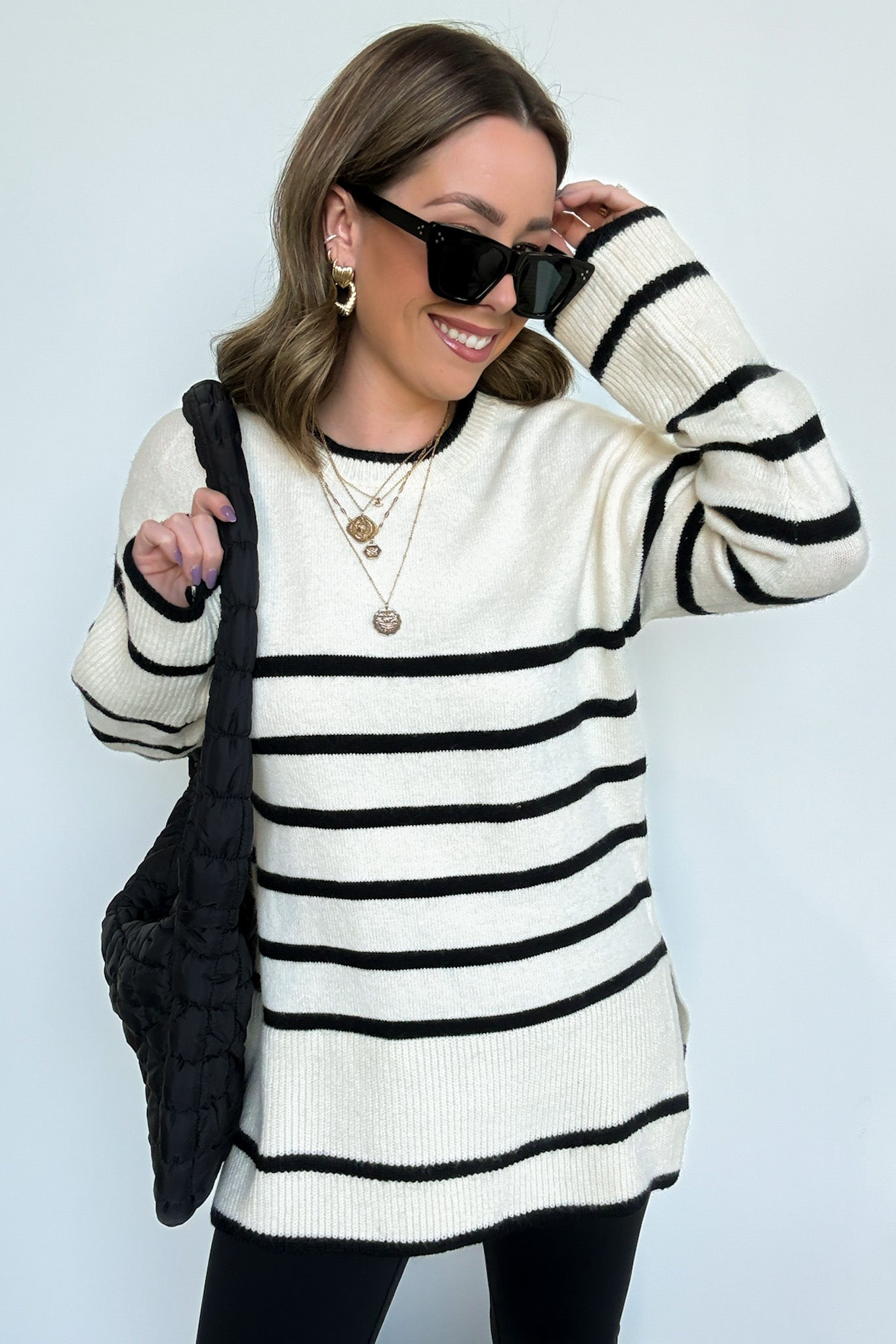 Ivory/Black / S Cozy Stripe Delight Knit Sweater - FINAL SALE - Madison and Mallory