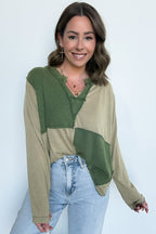 Karmen Notched Neck Color Block Contrast Top - FINAL SALE - Madison and Mallory