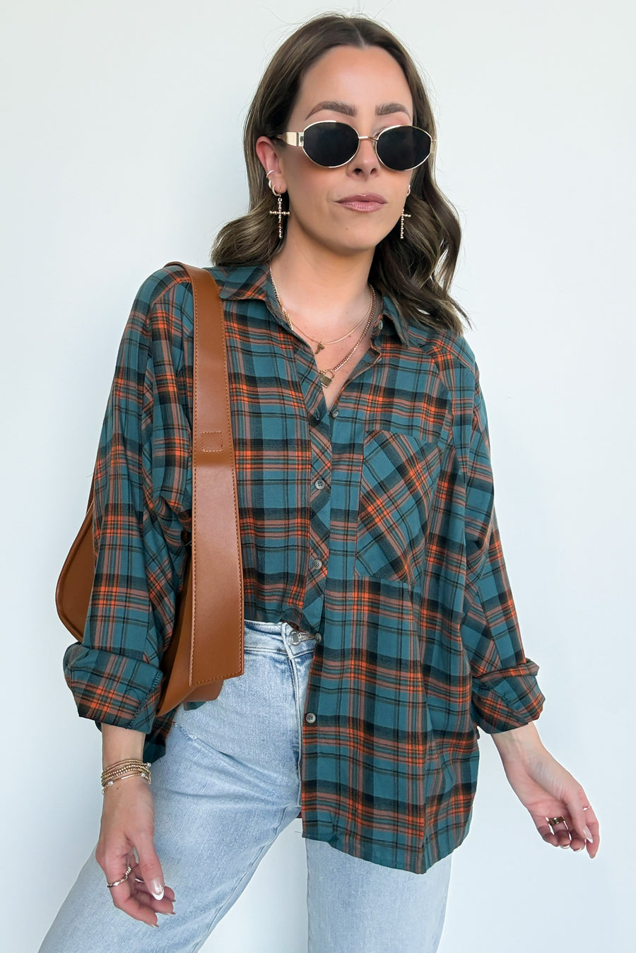 Evergreen / S Walnut Cove Relaxed Vintage Plaid Flannel Top - Madison and Mallory