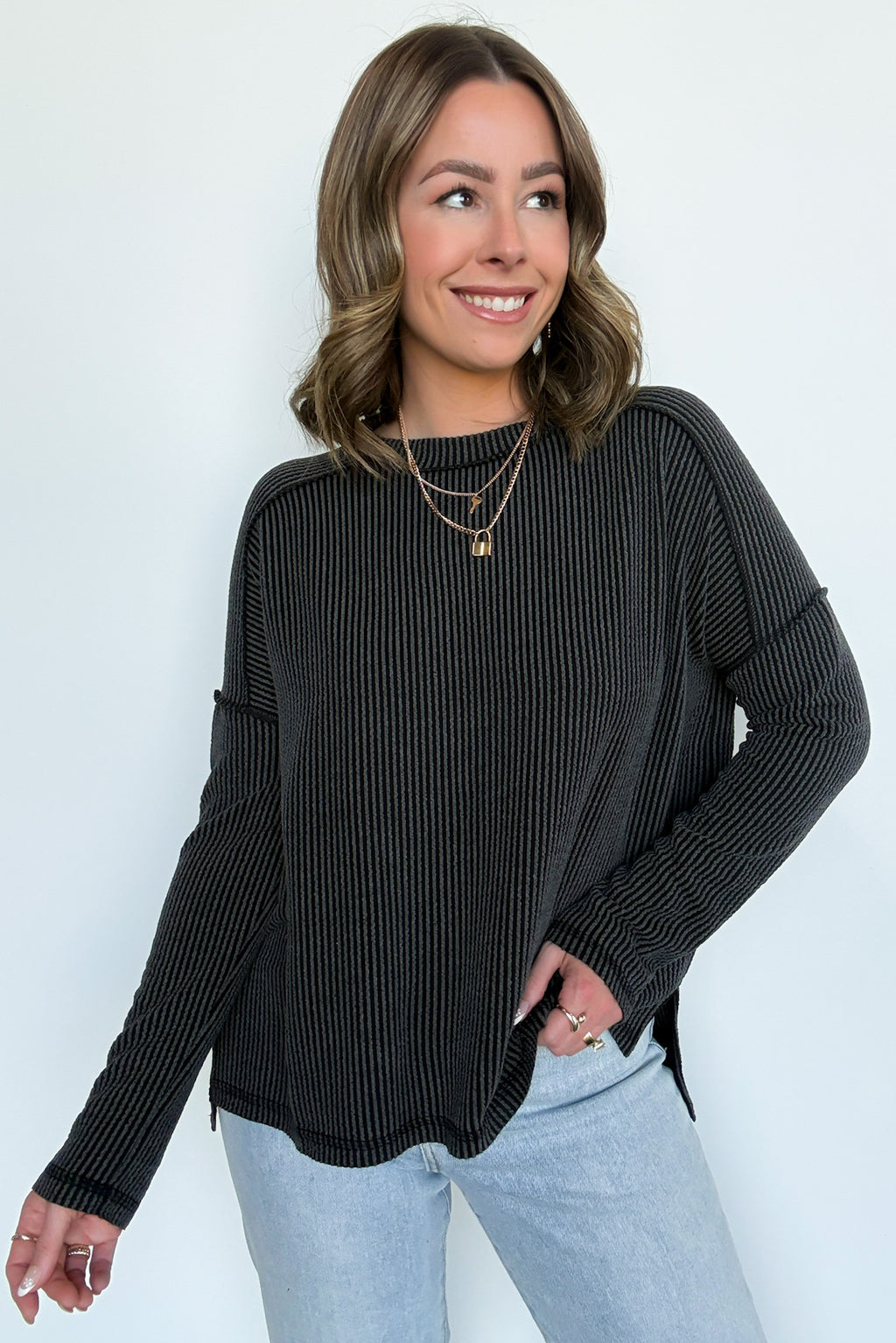 Coy Cutie Textured Raw Edge Boat Neck Top - BACK IN STOCK - Madison and Mallory