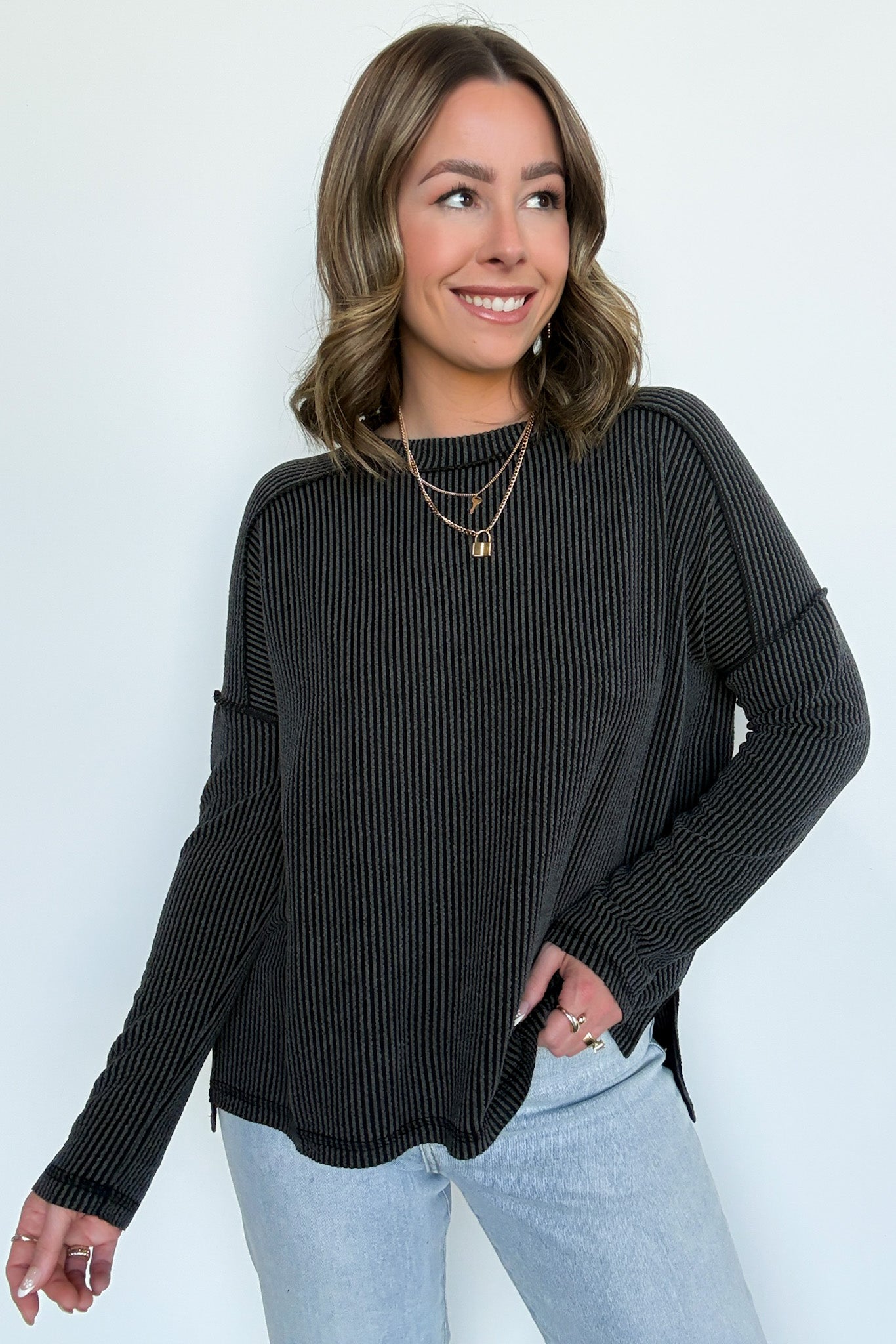 Coy Cutie Textured Raw Edge Boat Neck Top - BACK IN STOCK - Madison and Mallory