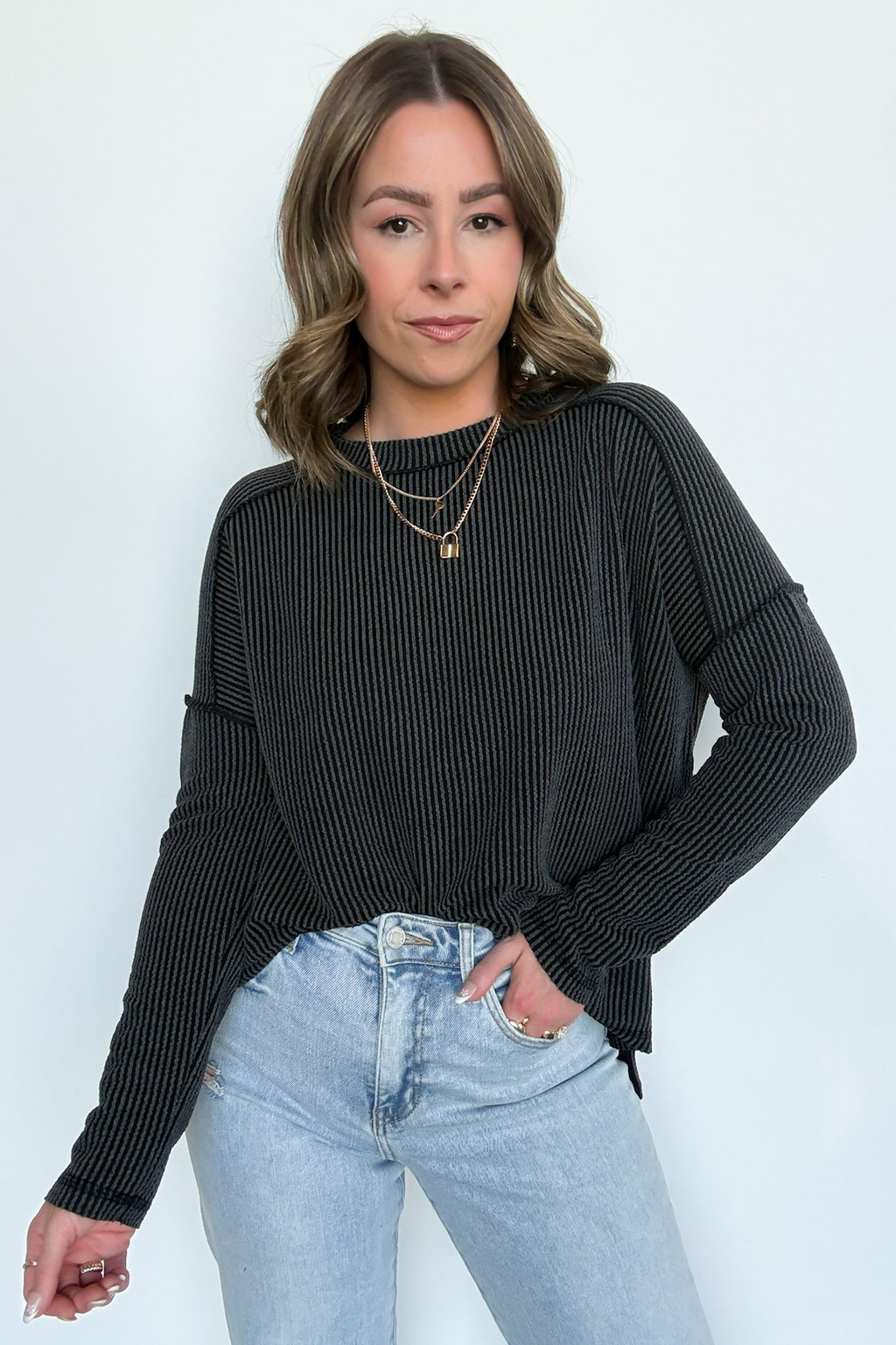 Coy Cutie Textured Raw Edge Boat Neck Top - Madison and Mallory