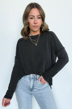 Coy Cutie Textured Raw Edge Boat Neck Top - Madison and Mallory
