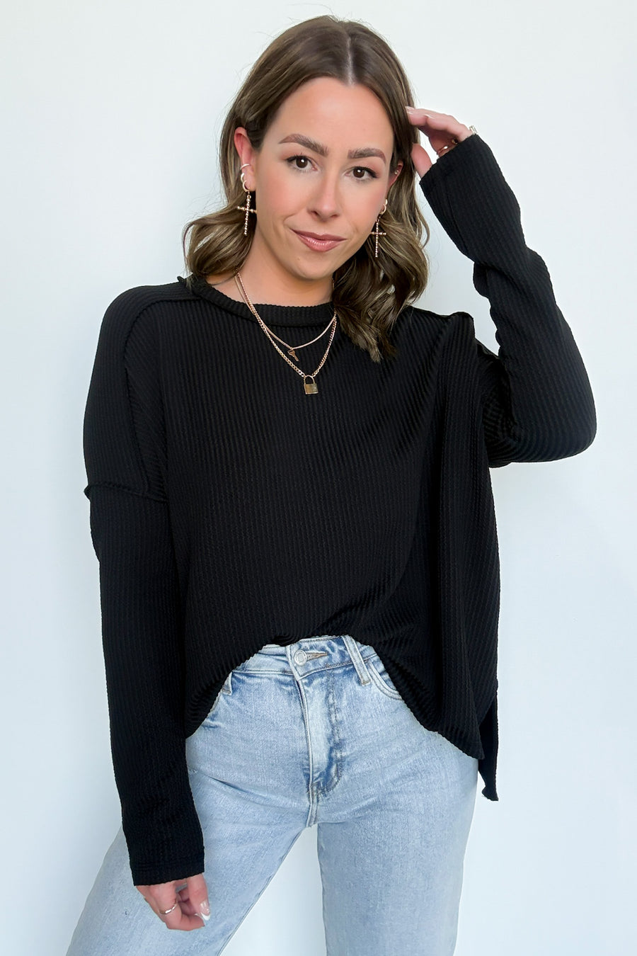 Coy Cutie Textured Raw Edge Boat Neck Top - Madison and Mallory