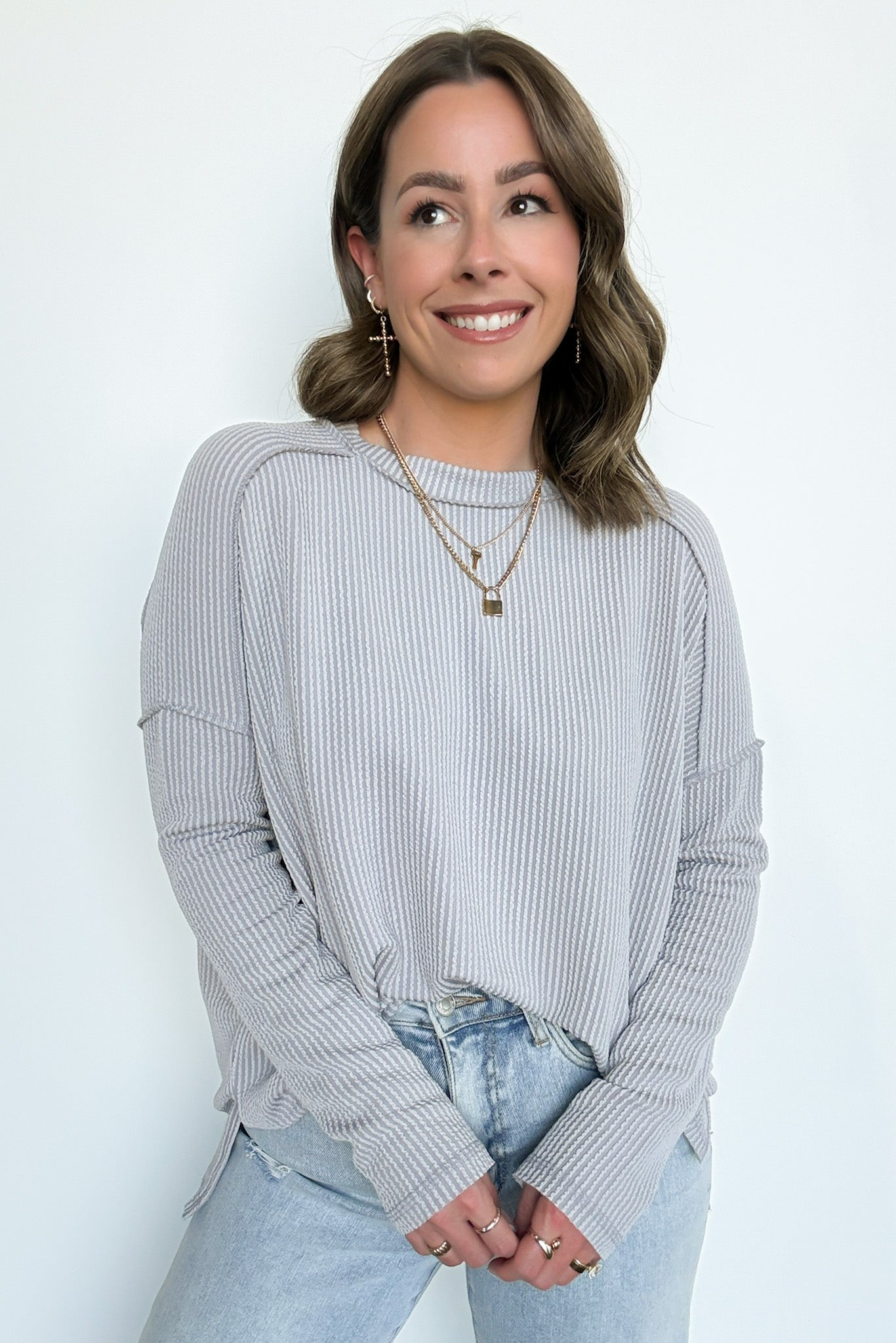 Coy Cutie Textured Raw Edge Boat Neck Top - Madison and Mallory