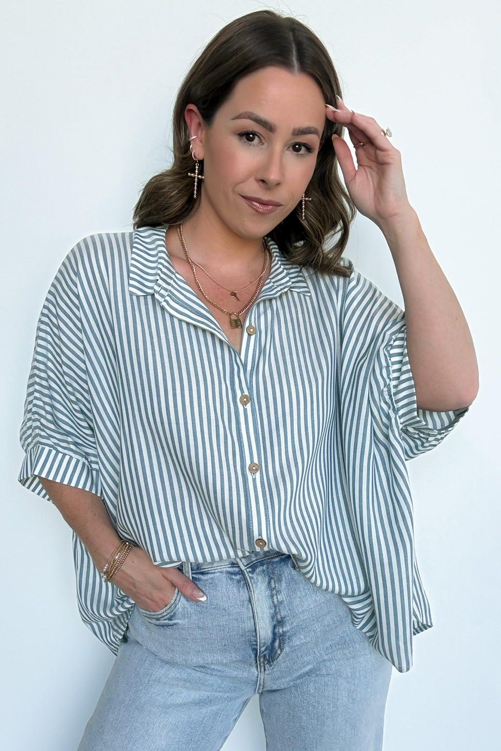  JoJo Striped Button Down Relaxed Top - BACK IN STOCK - Madison and Mallory