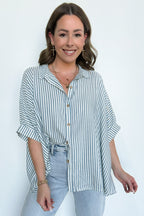 JoJo Striped Button Down Oversized Top - BACK IN STOCK - Madison and Mallory