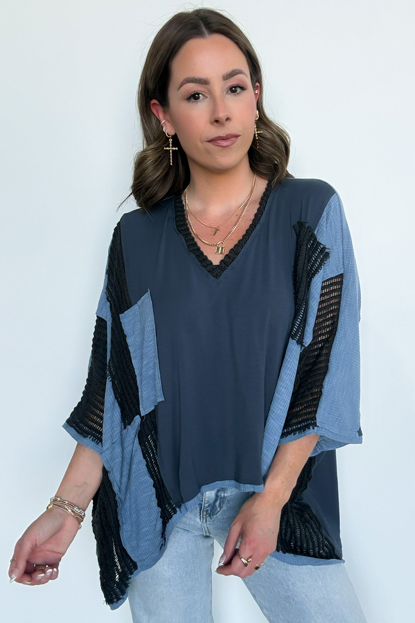 Midnight Blue / S Rylan Oversize High Low Contrast Top - BACK IN STOCK - Madison and Mallory