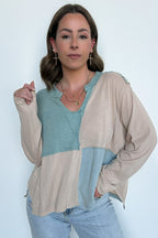 Karmen Notched Neck Color Block Contrast Top - FINAL SALE - Madison and Mallory