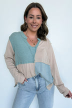 Karmen Notched Neck Color Block Contrast Top - FINAL SALE - Madison and Mallory