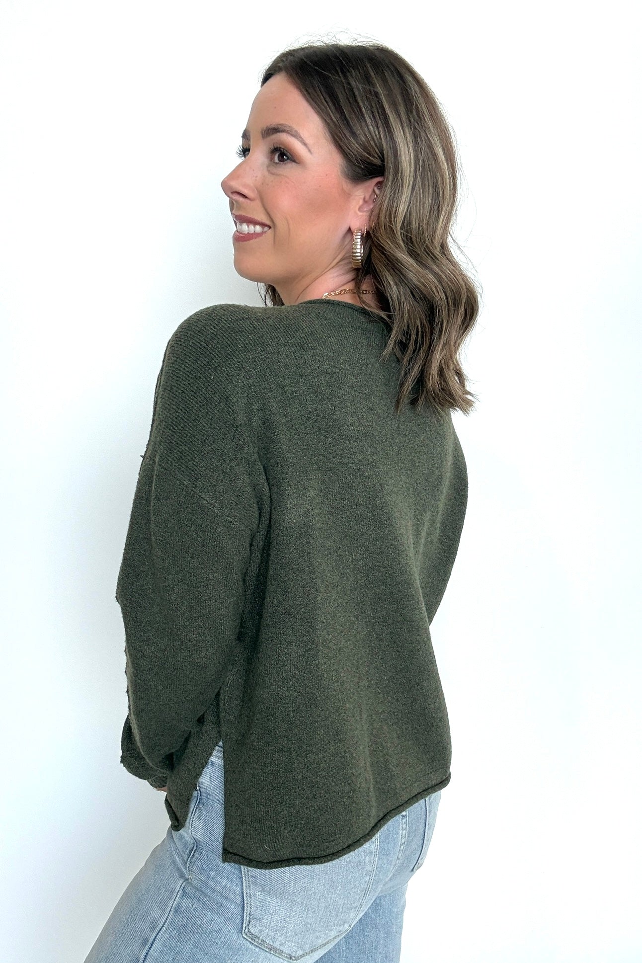  Annalyn Exposed Seam V-Neck Sweater - Madison and Mallory