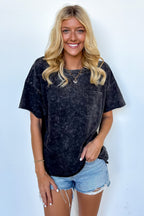 Ash Black / SM Vintage Edge Washed Drop Shoulder Top - Madison and Mallory