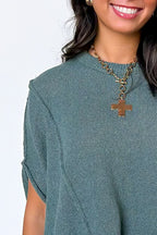 Candice Drop Shoulder Exposed Seam Sweater - Madison and Mallory