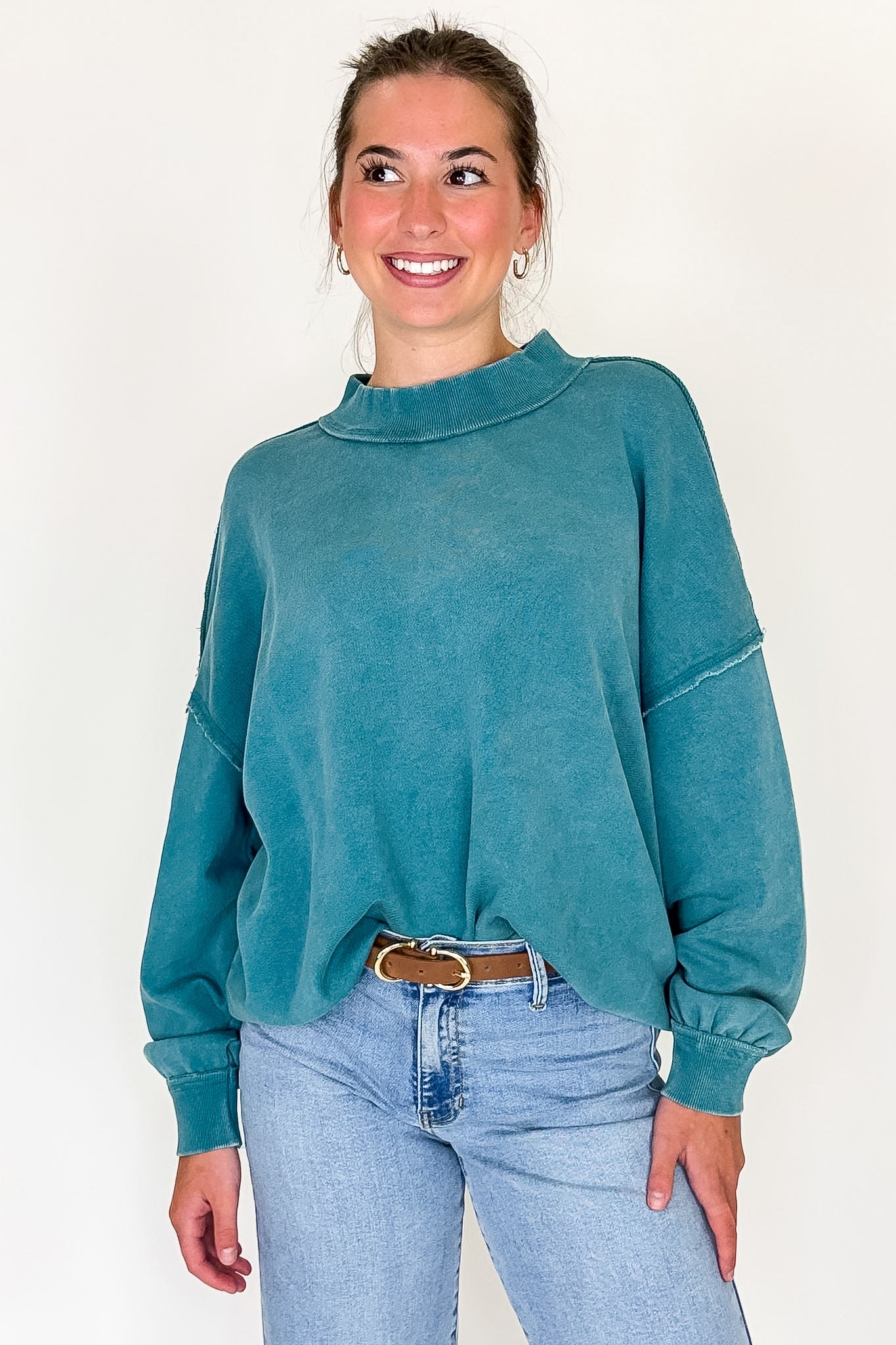 The Weekend Wash Mock Neck Sweatshirt - Madison and Mallory
