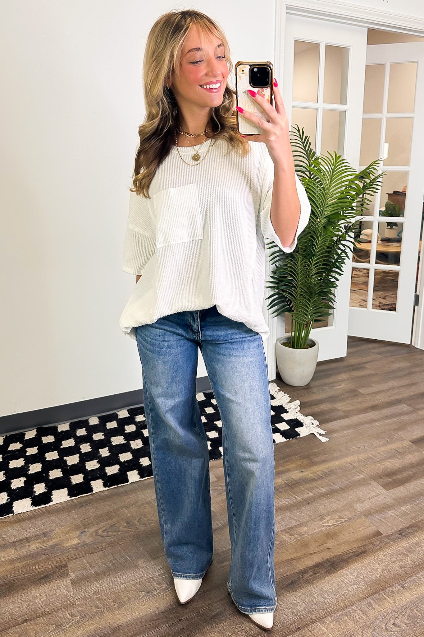 Go With It Raw Edge Relaxed Pocket Top - Madison and Mallory