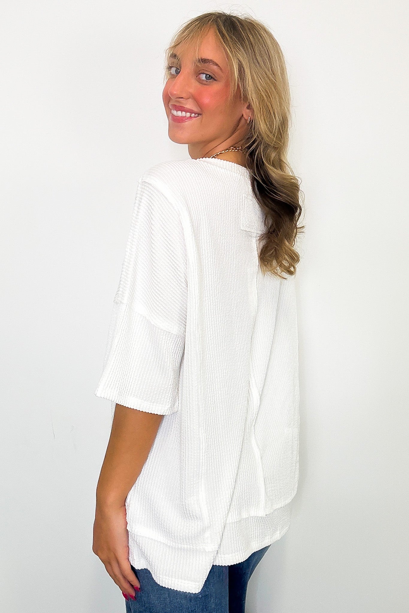 Go With It Raw Edge Relaxed Pocket Top - Madison and Mallory