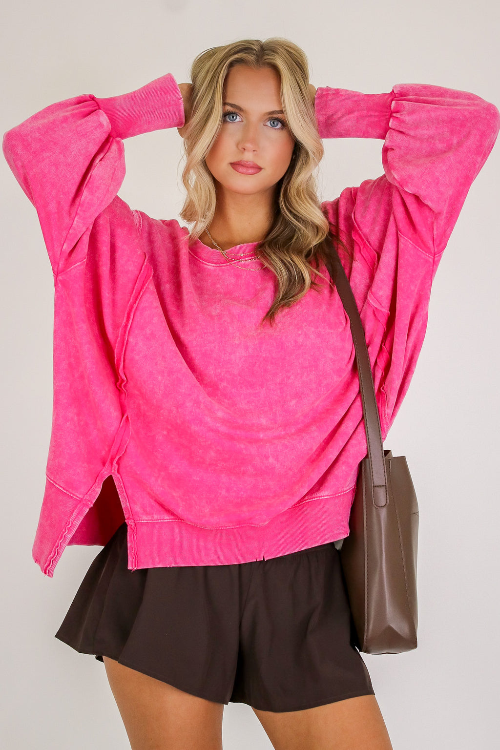 Hot Pink / SM August Glow Acid Wash Pullover - Madison and Mallory