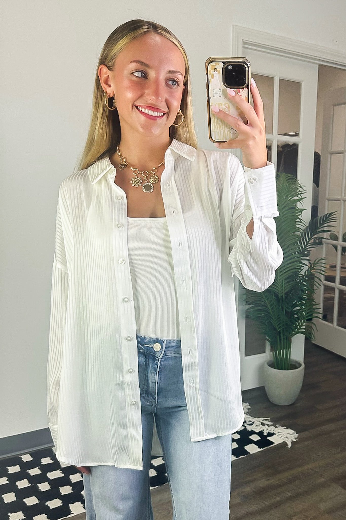 Samantha Satin Pinstripe Button Down Top - FINAL SALE - Madison and Mallory