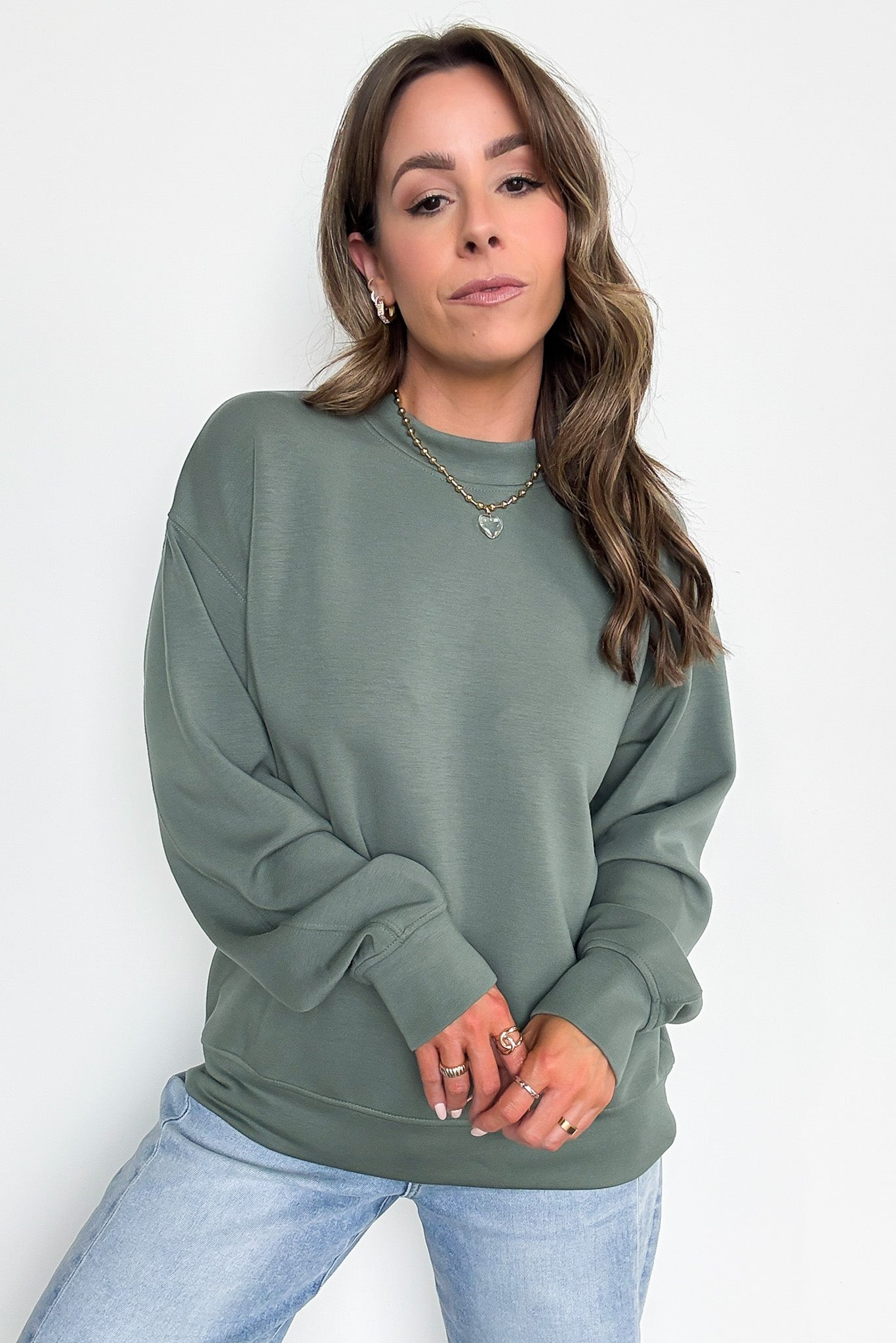 Sage Leaf / S Kennedy Scuba Mock Neck Pullover - Madison and Mallory