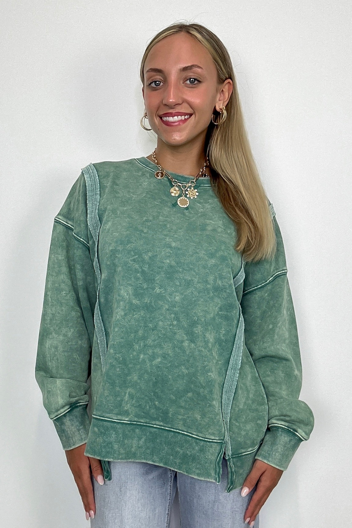 Green / S Kathryn Mineral Washed Oversized Pullover - FINAL SALE - Madison and Mallory