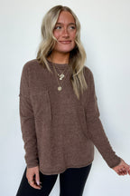 Brown / S Chill Essentials Ribbed Brushed Knit Pocket Top - FINAL SALE - Madison and Mallory