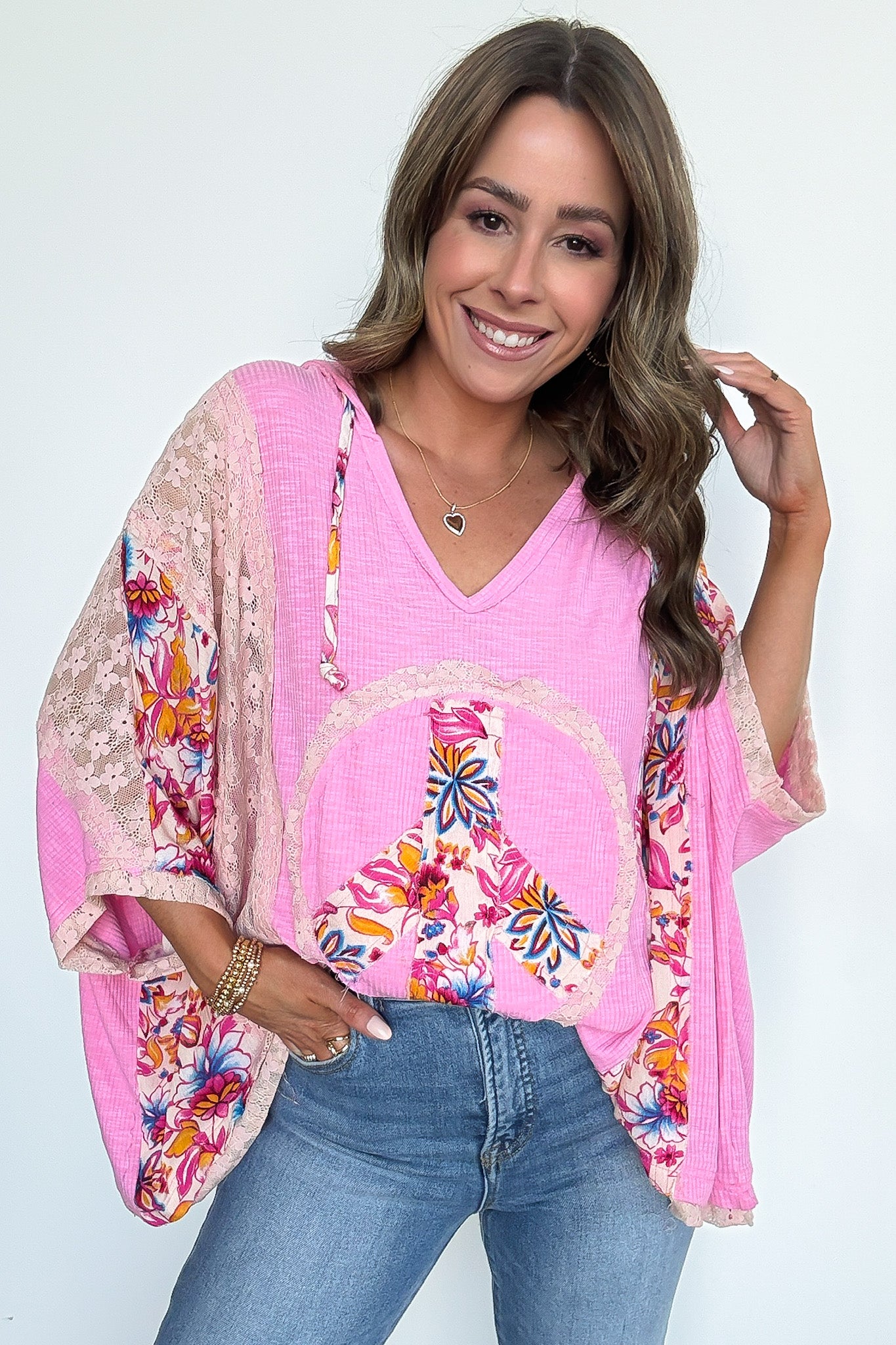 Outta Sight V-Neck Floral Peace Contrast Top - Madison and Mallory