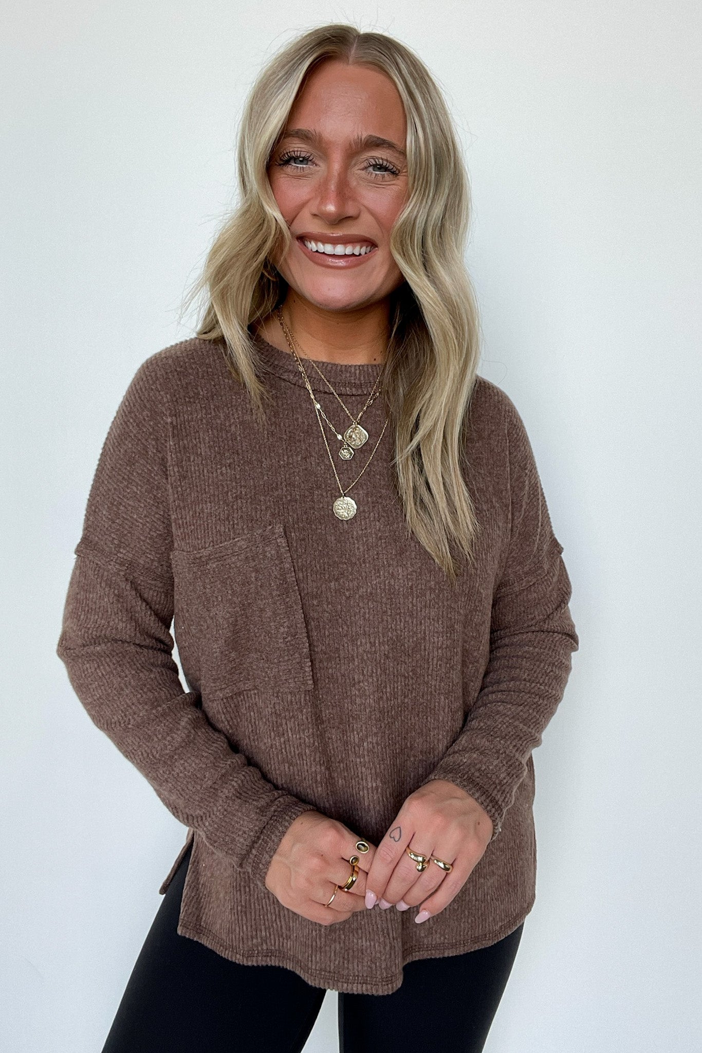 Chill Essentials Ribbed Brushed Knit Pocket Top - FINAL SALE - Madison and Mallory
