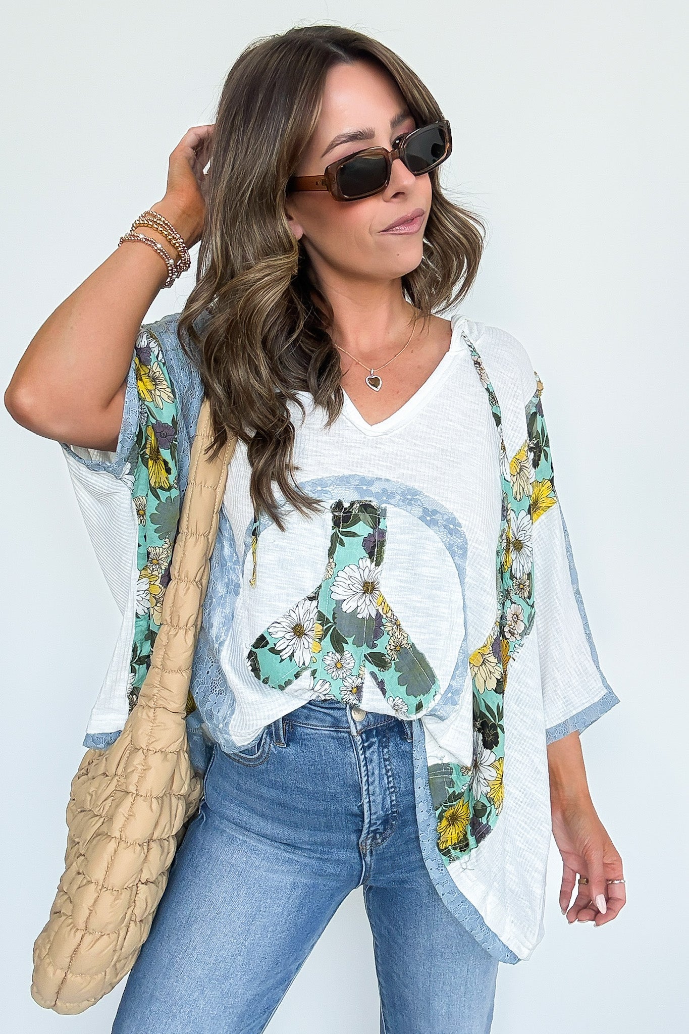 Outta Sight V-Neck Floral Peace Contrast Top - Madison and Mallory