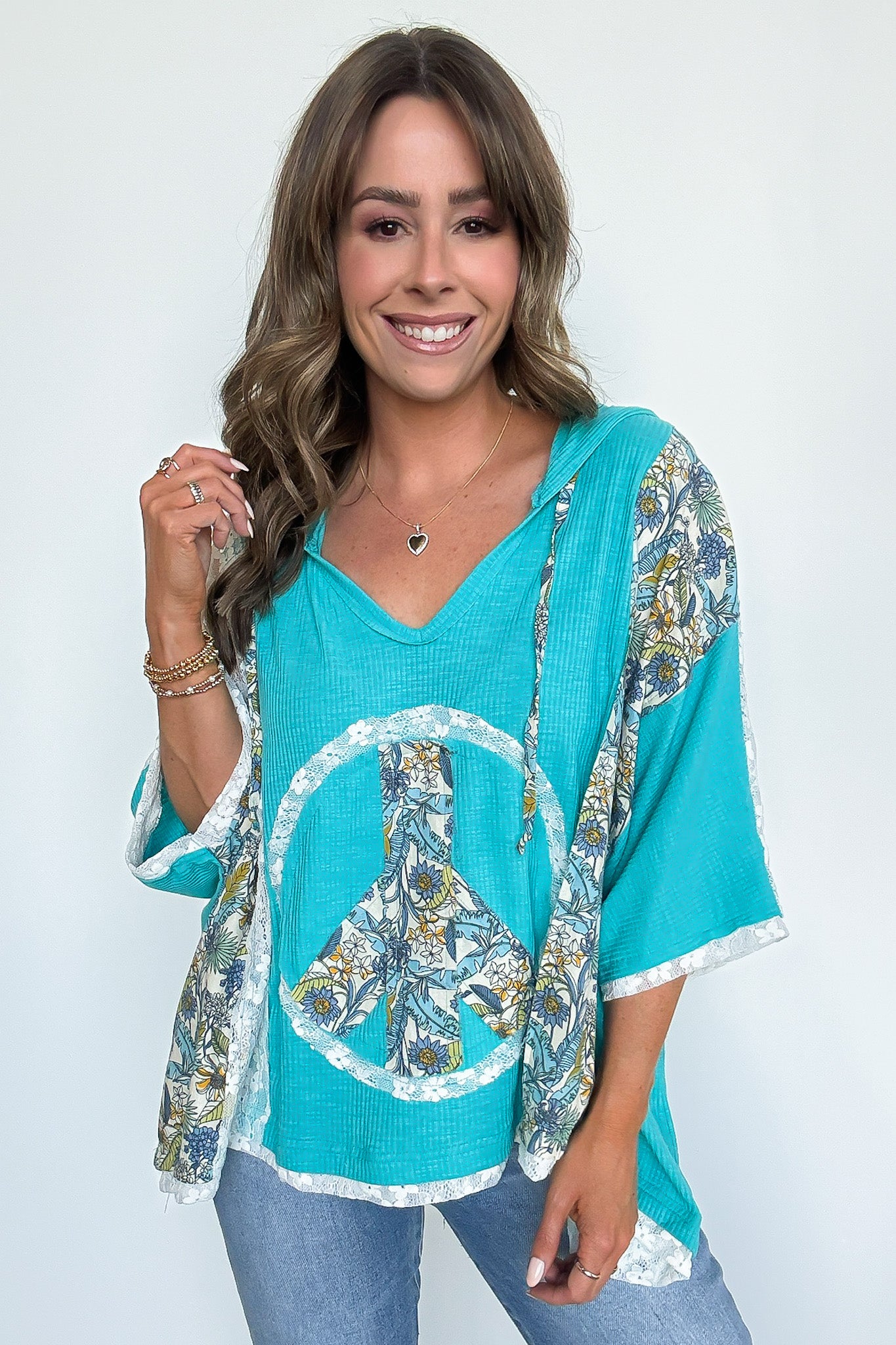 Outta Sight V-Neck Floral Peace Contrast Top - Madison and Mallory