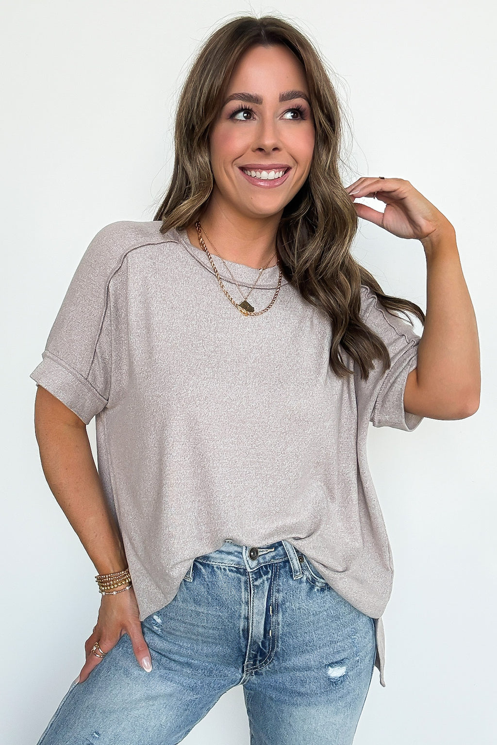 Ash Mocha / SM Sunday Muse Melange High Low Tee - BACK IN STOCK - Madison and Mallory