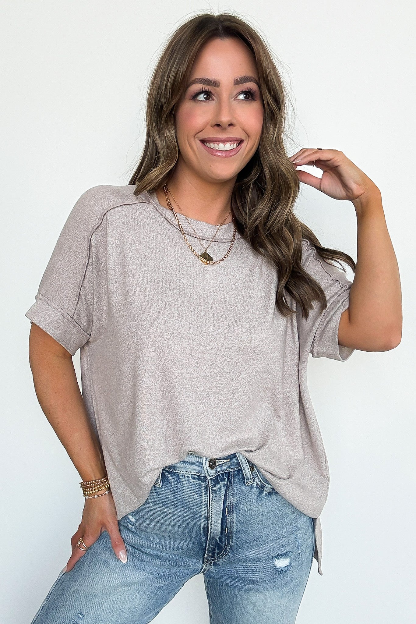 Ash Mocha / SM Sunday Muse Melange High Low Tee - BACK IN STOCK - Madison and Mallory