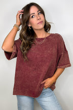 Cabernet / SM Wild Drift Acid Wash Relaxed Tee - BACK IN STOCK - Madison and Mallory