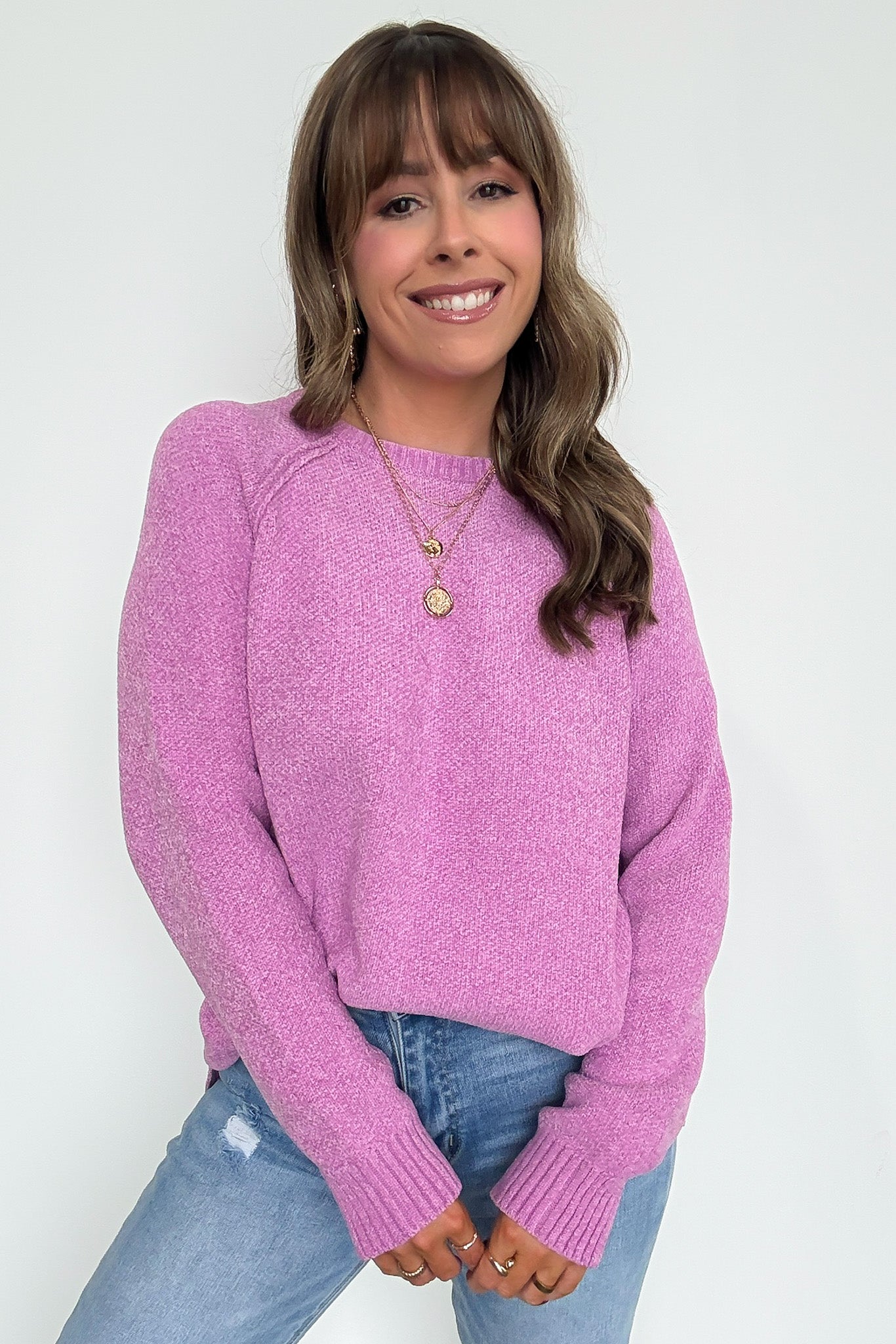 Mauve / S Easily Endearing Chenille Knit Raglan Sweater - BACK IN STOCK - Madison and Mallory