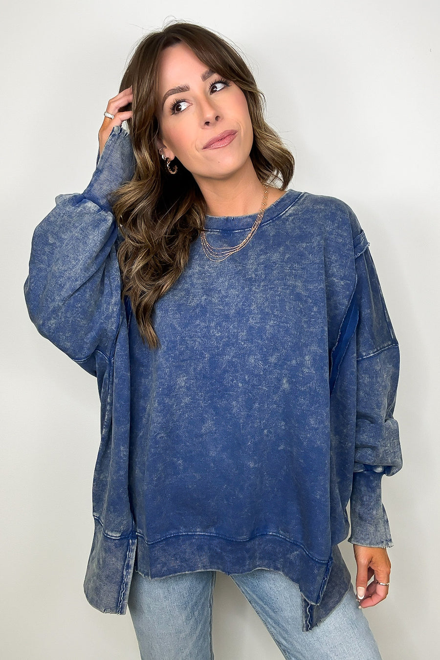 Light Navy / SM August Glow Acid Wash Pullover - BACK IN STOCK - Madison and Mallory