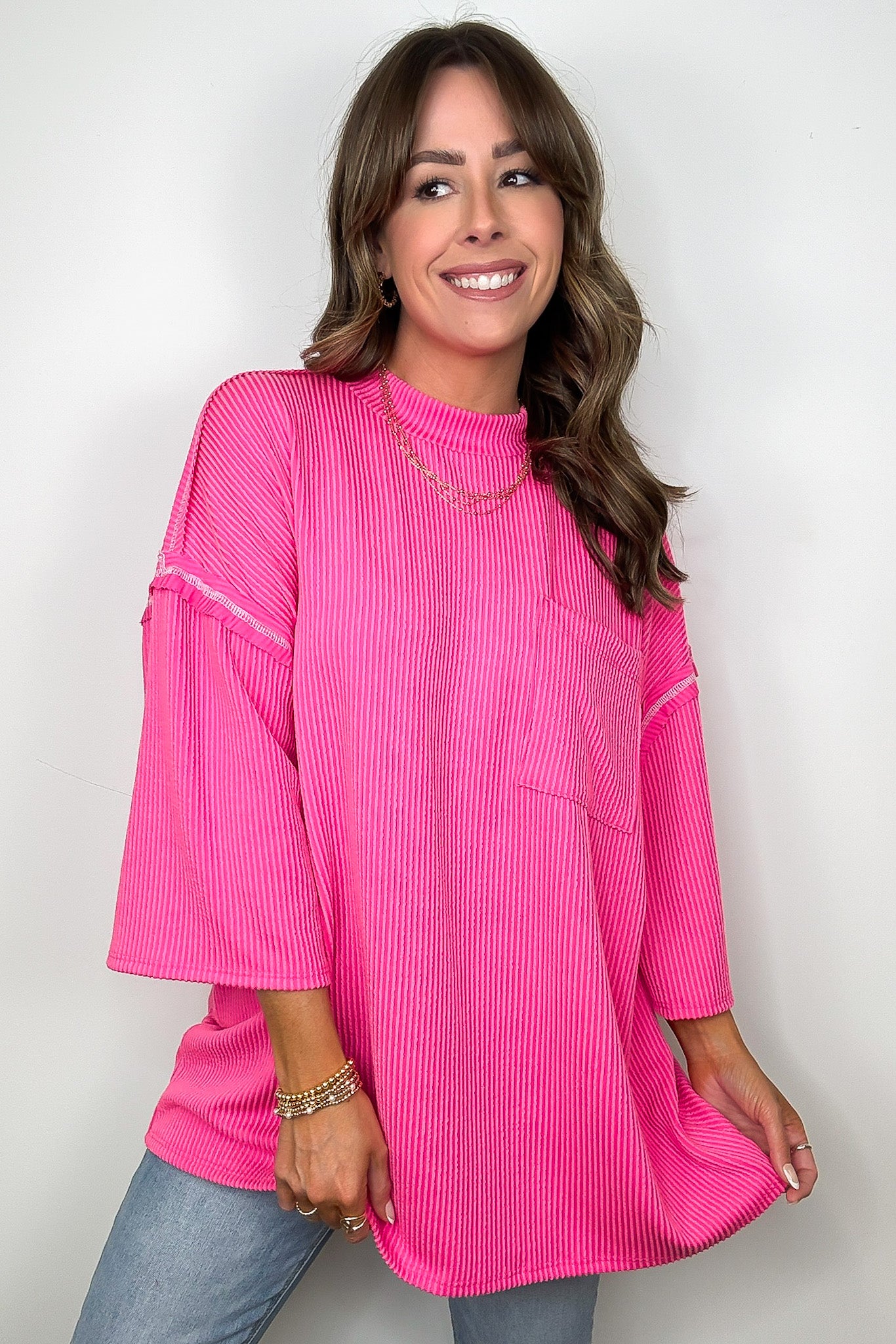 Farrah Reverse Stitch Rib Knit Pocket Tee - Madison and Mallory