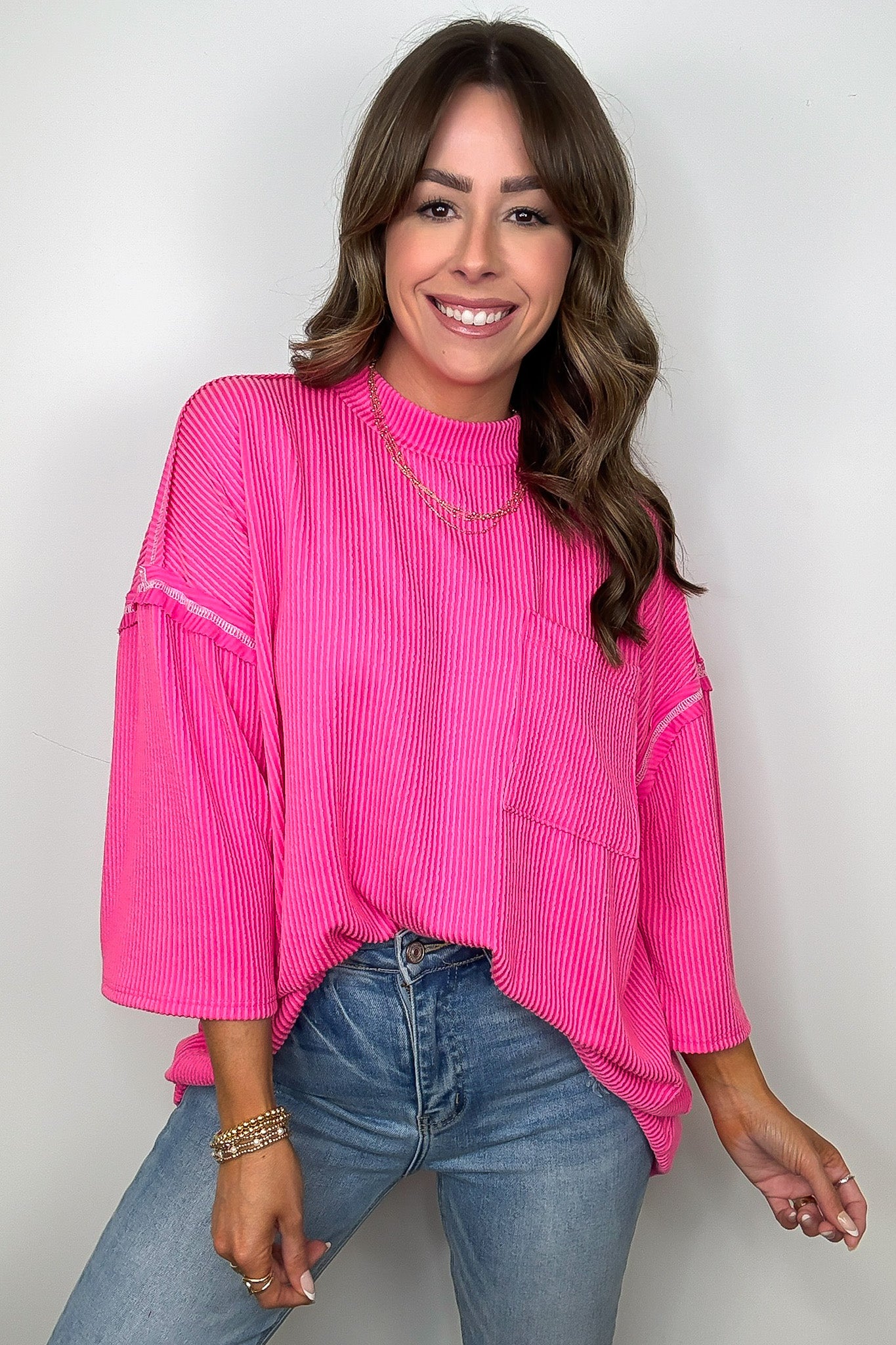 Farrah Reverse Stitch Rib Knit Pocket Tee - Madison and Mallory