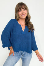 Leonie V-Neck Patch Knit Pullover - BACK IN STOCK - Madison and Mallory