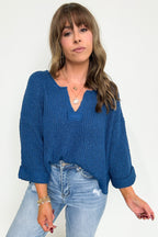 Leonie V-Neck Patch Knit Pullover - BACK IN STOCK - Madison and Mallory